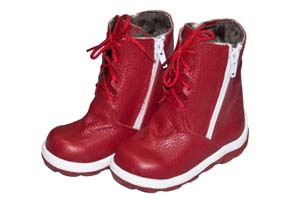 Ботинки утепленные, Богородск, красные, нат.кожа/нат.мех, шнурки/2 молнии ― Топтыга