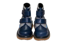 Ботинки Tаши-орто синяя/серая кожа, утепленные, 2 липучки р.25-30